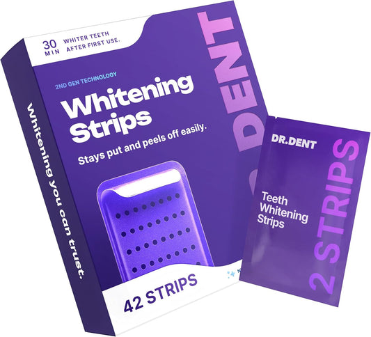 DRDENT شرائط تبييض الأسنان البنفسجية – 21 علاج، آمنة وغير حساسة، 42 شريط + أداة فتح الفم